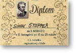 Diplom – Simon Stopper za 3. miesto v II. kategórii od 15 do 25 rokov v 3. ročníku regionálnej súťaže v prednese poézie a prózy Janka Kráľa