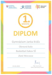 diplom za 1. miesto - chlapci